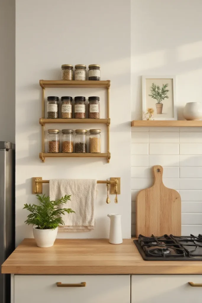 Brass-and-oak apothecary rail