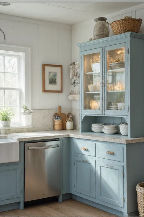 Coastal Glass Corner Cabinet