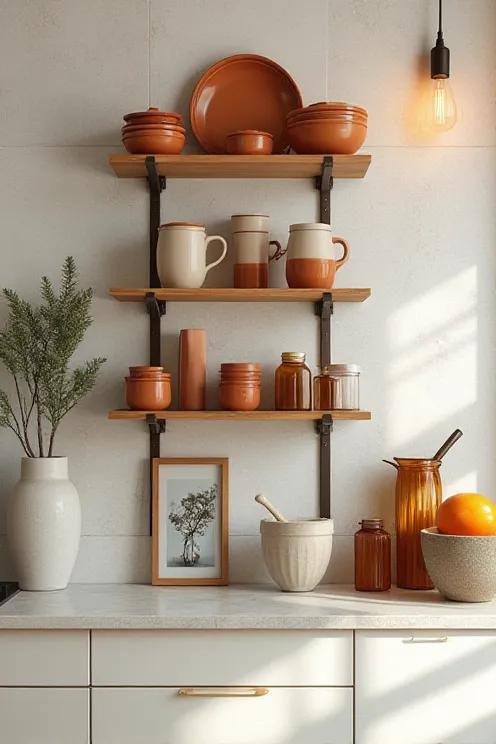 Color-block open shelf “spine” wall