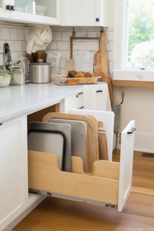 Pull-out vertical tray divider zone