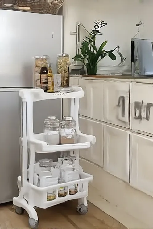 Slim rolling cart vertical pantry