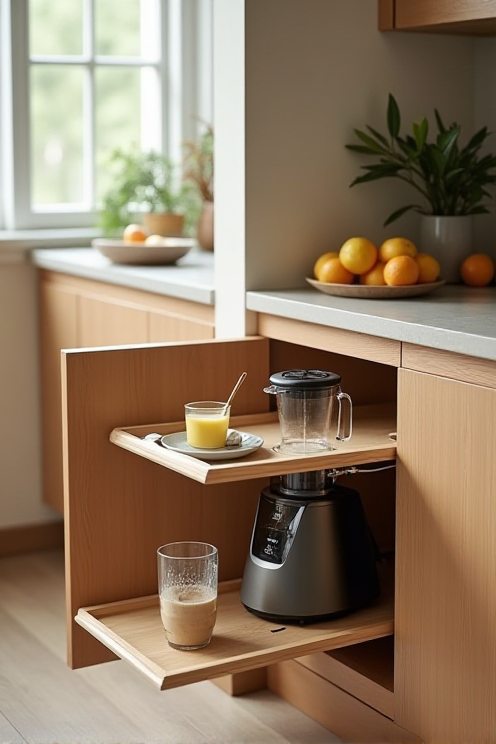Split-level slide-out worktop cabinet