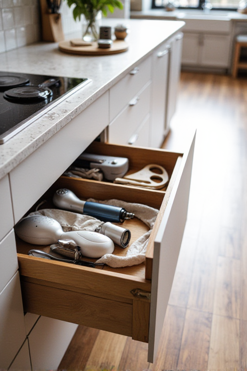 Toe-kick charging drawer hub