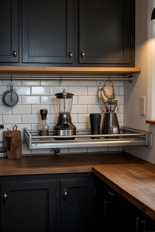 Under-cabinet flip-down mini appliances rail