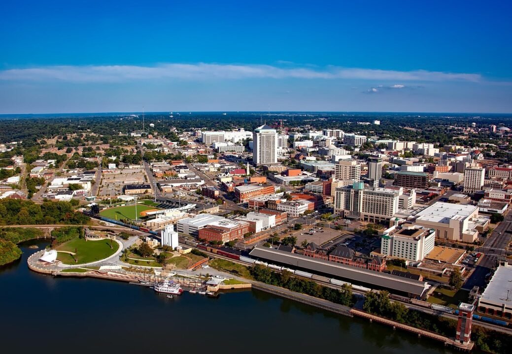 montgomery, alabama, city, cities, urban, aerial view, cityscape, sky, nature, clouds, hdr, river, waterfront