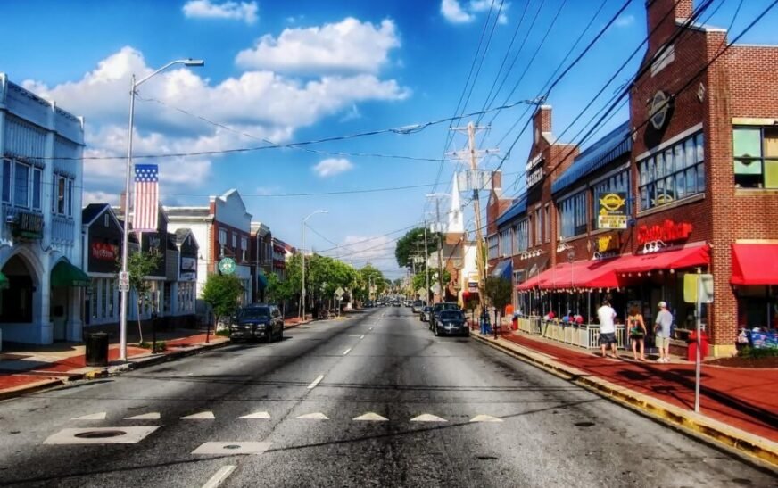 newark, delaware, town, nature, street, buildings, sky, clouds, hdr