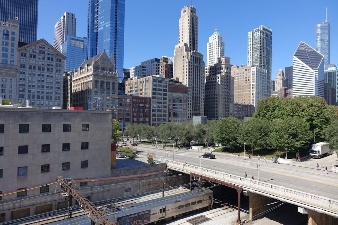 A view of a city from a bridge