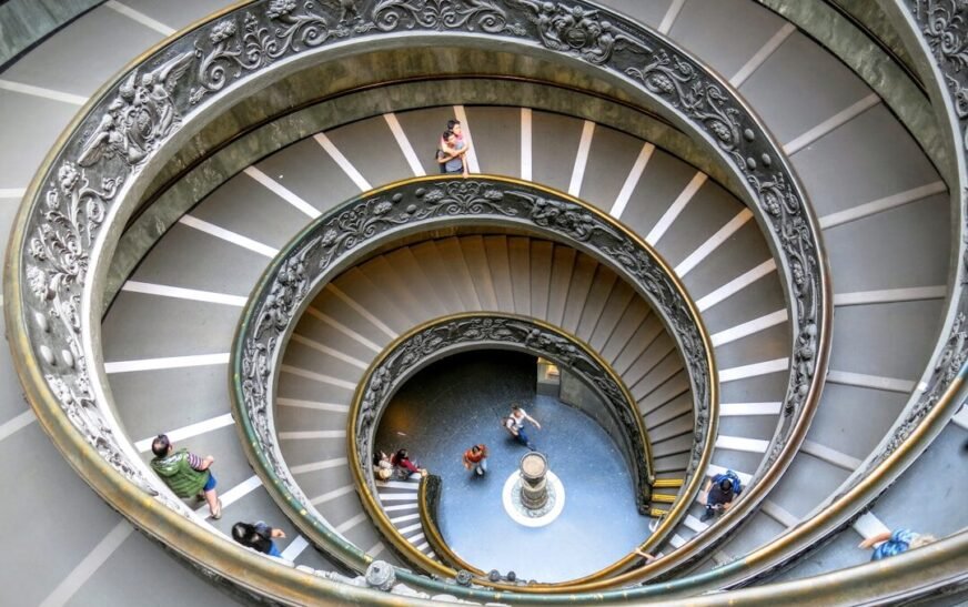 brown and gray spiral ladder