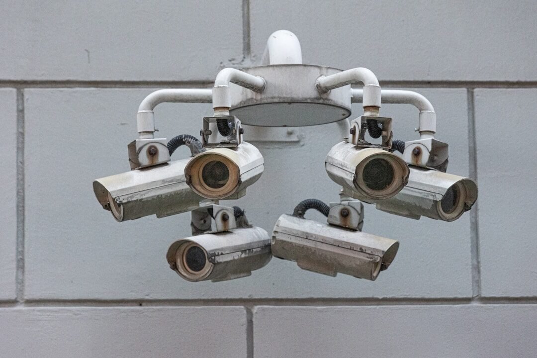 Security cameras monitor the surroundings from all angles